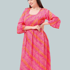 Be You Women Striped Bell Sleeves Maternity Kurta