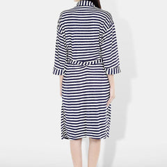 Be You Blue Striped Cotton Drawstring Knee Length Bath Robe-2XL