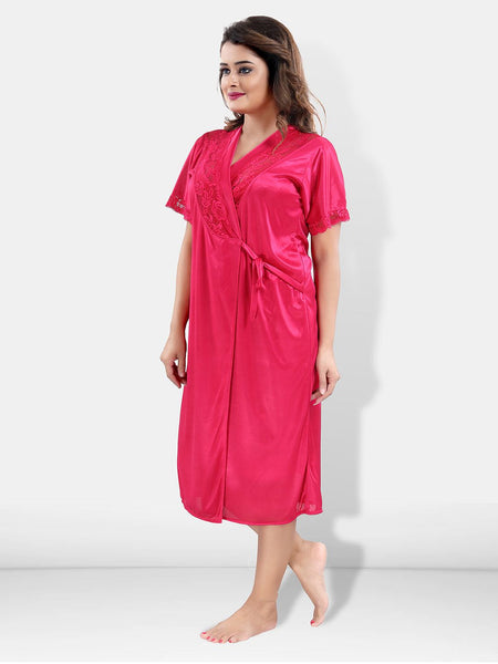 Be You Women Pink Nightdress with Robe