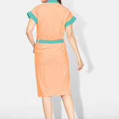 Be You Two-Tone Peach Solid Cotton Drawstring Knee Length Bath Robe-L/XL
