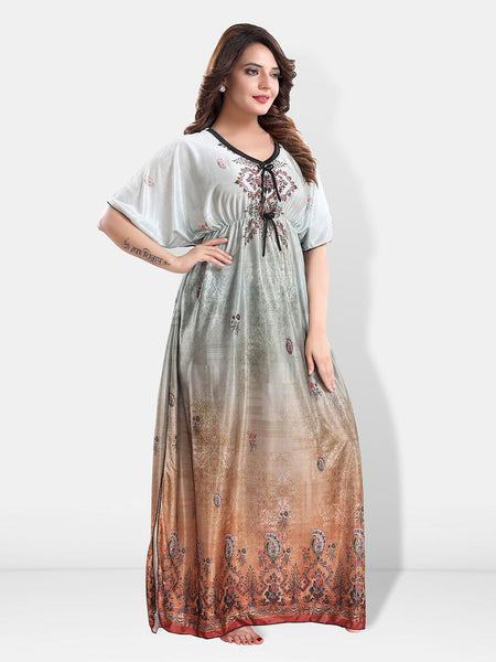 Be You Printed Satin Maxi Kaftan Nightdress