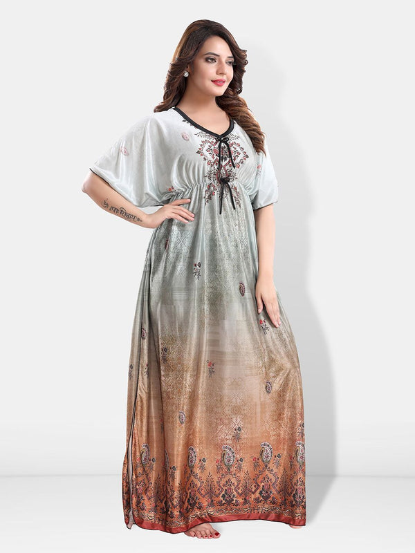Be You Printed Satin Maxi Kaftan Nightdress