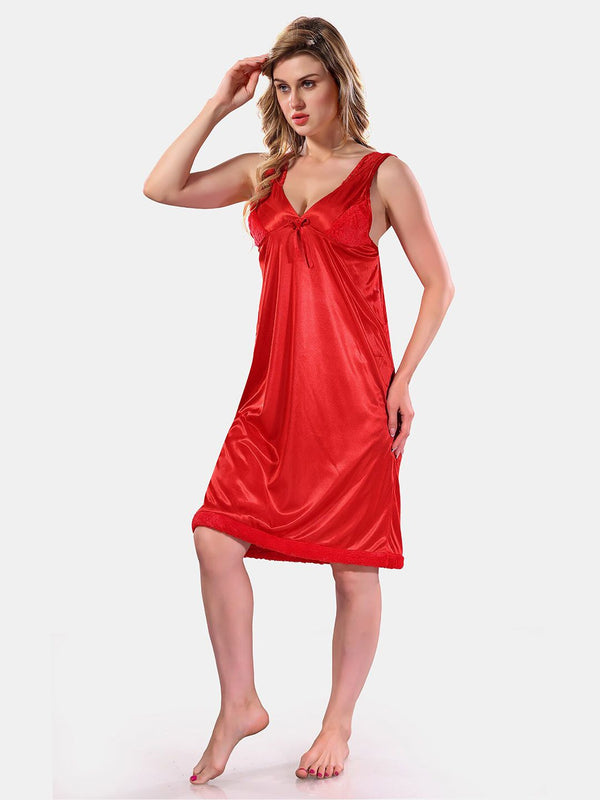 Be You V Neck Lace Up Details Satin Nightdress With Robe