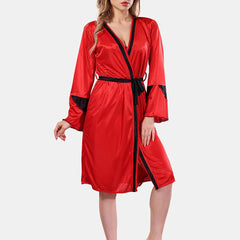 Be You Solid Lace Details Satin Nighty with Robe