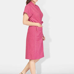 Be You Rose Solid Cotton Drawstring Knee Length Bath Robe-L/XL