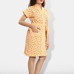 Be You Strawberry Print Peach Conversational Cotton Drawstring Knee Length Bath Robe