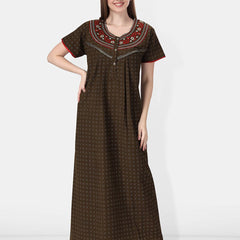Be You Geometric Printed Embroidered Maxi Nightdress