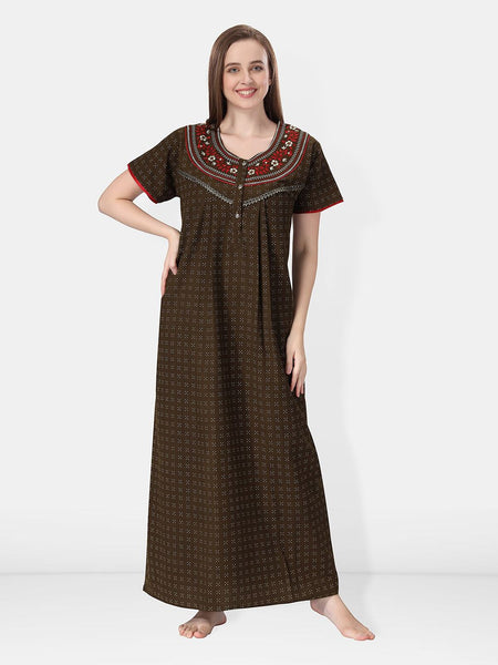 Be You Geometric Printed Embroidered Maxi Nightdress