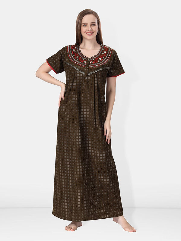 Be You Geometric Printed Embroidered Maxi Nightdress