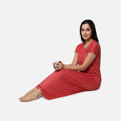 Be You Red Printed Maxi Nightdress