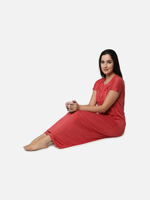 Be You Red Printed Maxi Nightdress