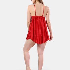Be You Solid Lace Details Satin Nighty with Robe