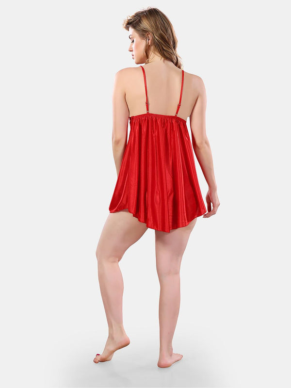 Be You Solid Lace Details Satin Nighty with Robe