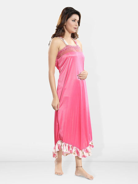 Be You Printed Shoulder Straps Satin Midi Nightdress