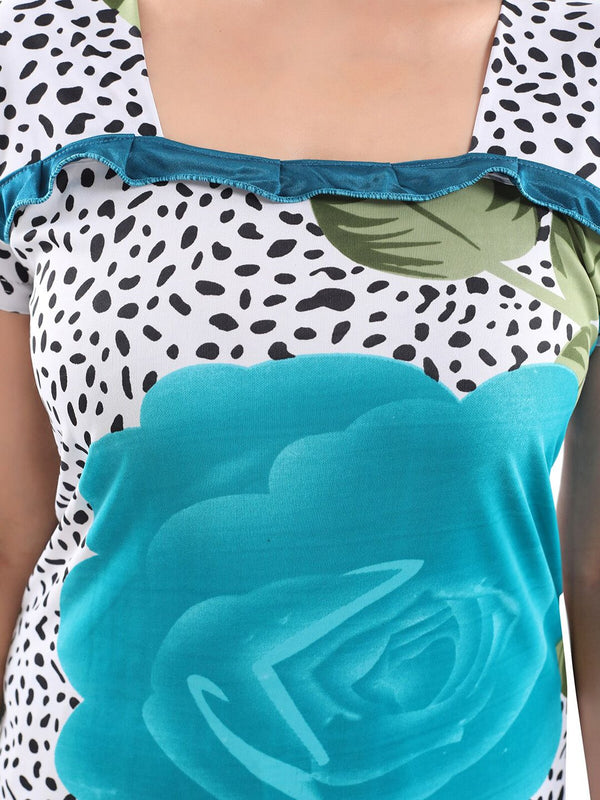 Be You Women Turquoise Blue & White Printed Night suit