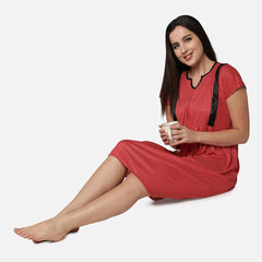 Be You Women  Red Printed Maternity Nightdress