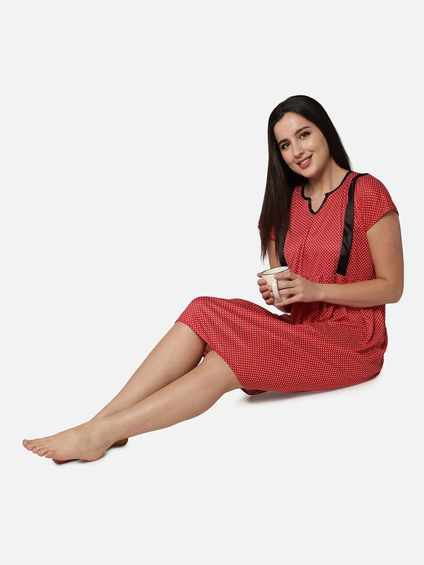 Be You Women  Red Printed Maternity Nightdress
