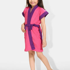 Be You Two Tone Pink Solid Cotton Drawstring Knee Length Bath Robe