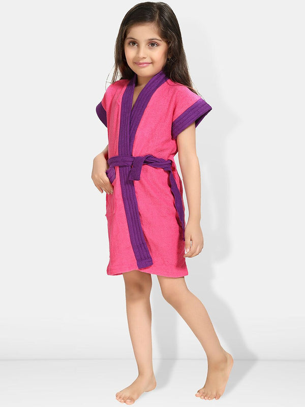 Be You Two Tone Pink Solid Cotton Drawstring Knee Length Bath Robe