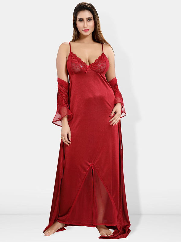 Be You Shoulder Straps Satin Maxi Nightdress With Robe