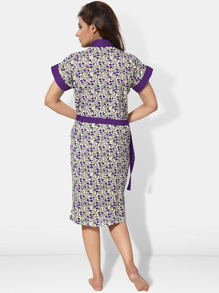 Be You Women Floral Printed Cotton Anti-bacterial Super Soft Bath Robe With Belt