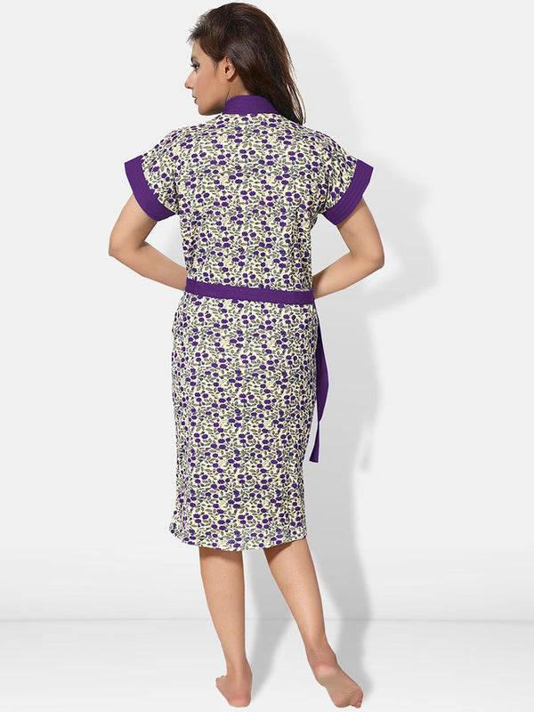 Be You Women Floral Printed Cotton Anti-bacterial Super Soft Bath Robe With Belt