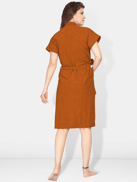 Be You Brown Solid Cotton Drawstring Knee Length Bath Robe