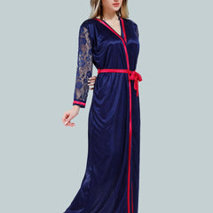 Be You Solid Lace Details Satin Nighty with Robe