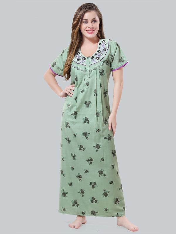 Be You Green Embroidered Maxi Nightdress