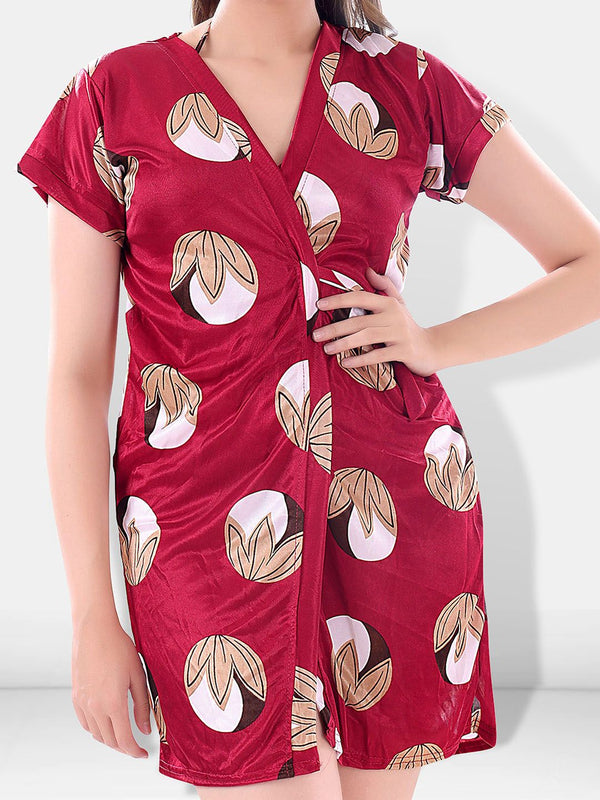 Be You Maroon Printed Nightdress