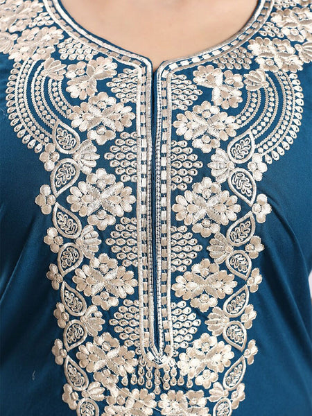 Be You Ethnic Motifs Embroidered Maxi Nightdress