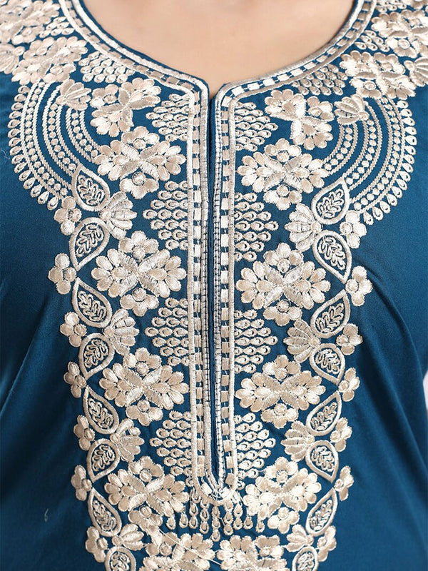 Be You Ethnic Motifs Embroidered Maxi Nightdress