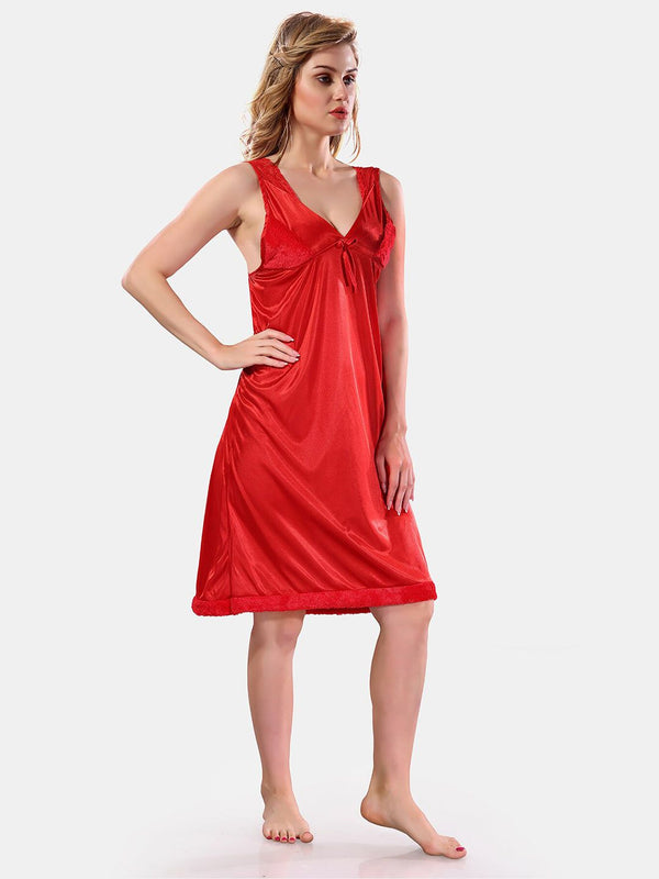 Be You V Neck Lace Up Details Satin Nightdress With Robe