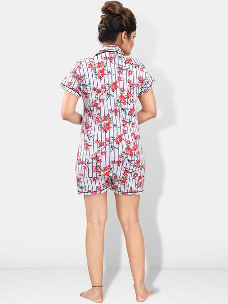 Be You Pack Of 2 Lapel Collar Floral Printed Night Suits