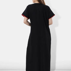 Be You Women Black Embroidered Maxi Nightdress