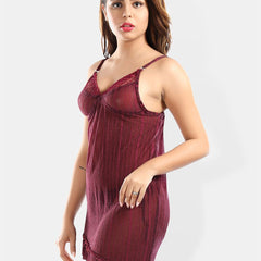 Be You Self Design Shoulder Straps Net Baby Doll With Briefs