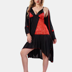 Be You Solid Lace Details Satin Nighty with Robe