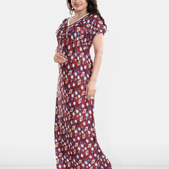 Be You Geometric Printed Maternity Satin Maxi Nightdress