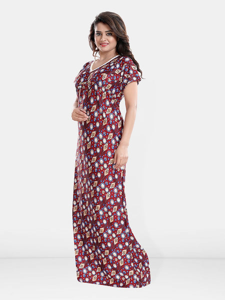 Be You Geometric Printed Maternity Satin Maxi Nightdress