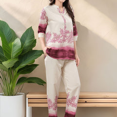 Be You Printed Mandarin Collar Tunic With Trousers