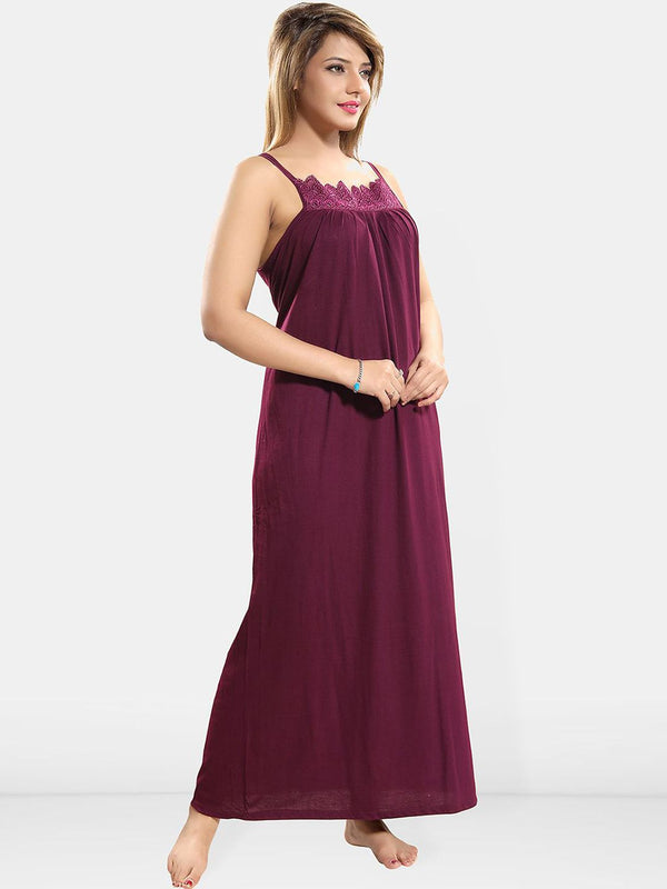Be You Lace Women Lace Cotton Maxi Nightdress