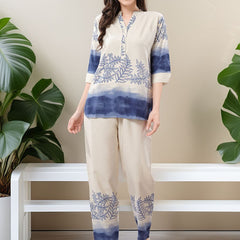 Be You Printed Mandarin Collar Tunic With Trousers