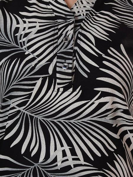Be You Tropical Printed Mandarin Collar Longline Night Suit