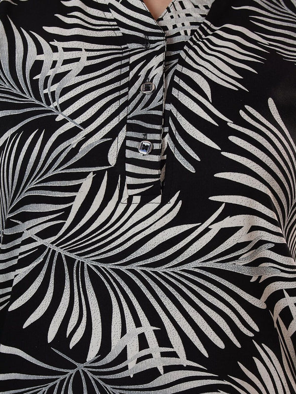 Be You Tropical Printed Mandarin Collar Longline Night Suit