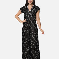 Be You Women Black Printed Maxi Maternity Nightdress