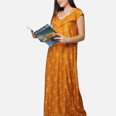 Be You Mustard Printed Maxi Nightdress
