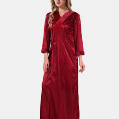 Be You V-Neck Long Sleevs Satin Maxi Nightdress With Robe