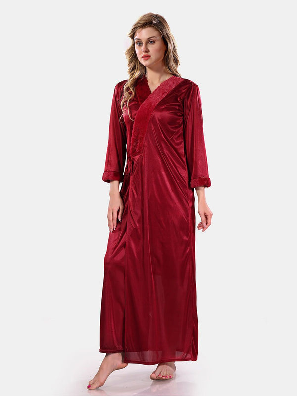 Be You V-Neck Long Sleevs Satin Maxi Nightdress With Robe