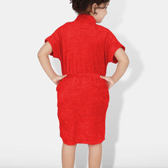 Be You Red Solid Cotton Drawstring Knee Length Bath Robe