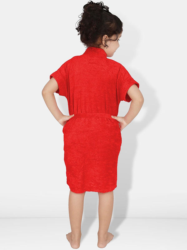 Be You Red Solid Cotton Drawstring Knee Length Bath Robe